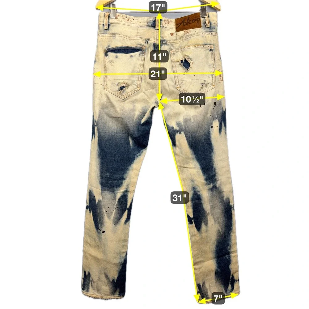 Akoo Jeans 32x31 Distressed Bleach Wash Paint Splatter Denim Hip‎ Hop Streetwear - Picture 5 of 12